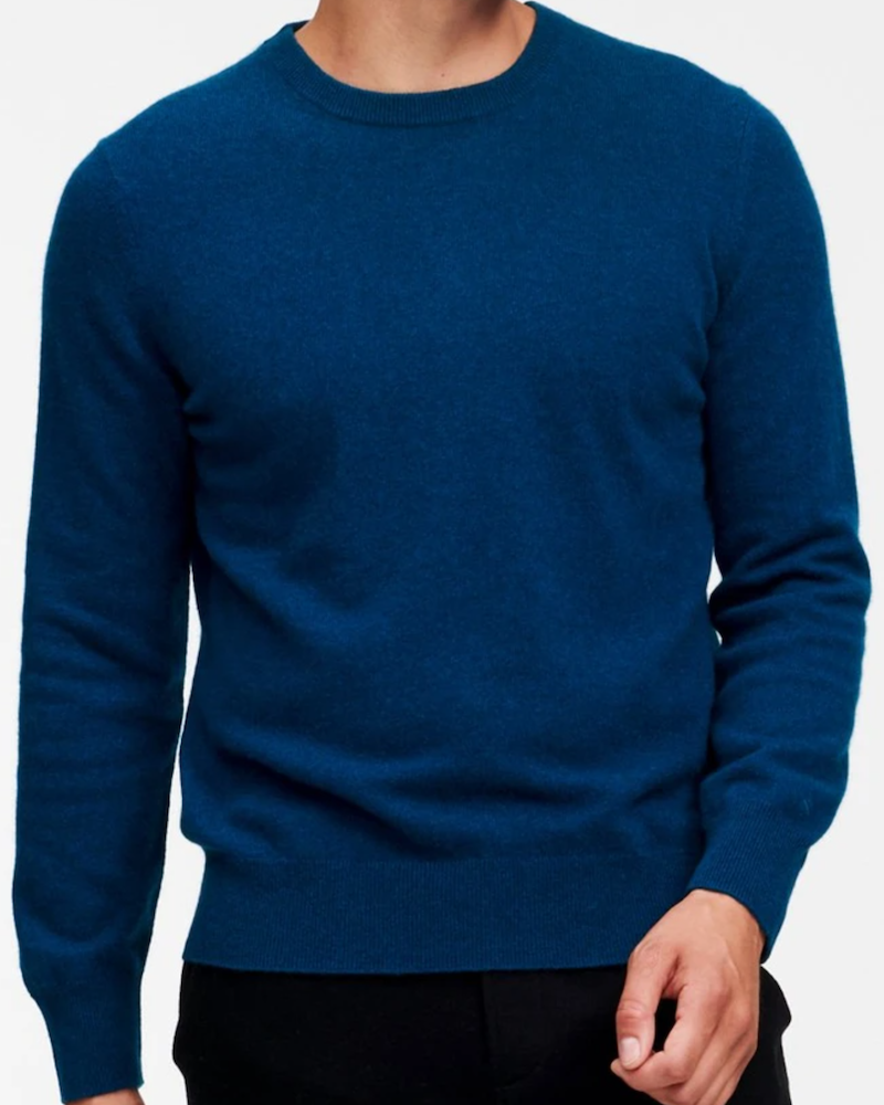 NAADAM Textured Cashmere Crewneck Sweater in Medium Blue, XL