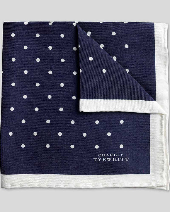 Charles Tyrwhitt Classic Printed Spot Pocket Square, Navy & White