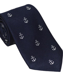 Summer Ties Anchor Silk Necktie, White on Navy