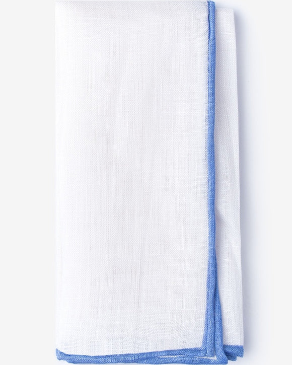 Ties.com White Linen Pocket Square with Periwinkle (Light Blue) Rolled Edges