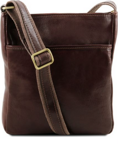 Tuscany Leather Jason Vegetable-Tanned Leather Crossbody Bag, Dark Brown (5 Colors) (8.6" x 10.0")